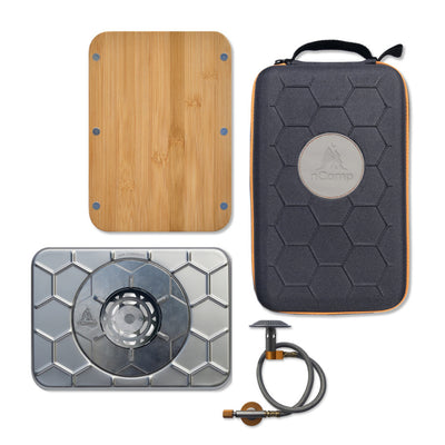 nCamp 4 Piece Outdoor Camping Cooking Stove Prep Surface Set with Carrying Case