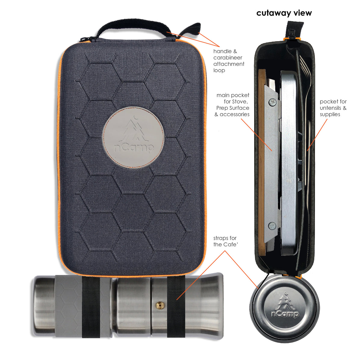 nCamp K2G 5 Piece Stove Prep Surface, Adapter, Cafe & Case Camping Set(Open Box)