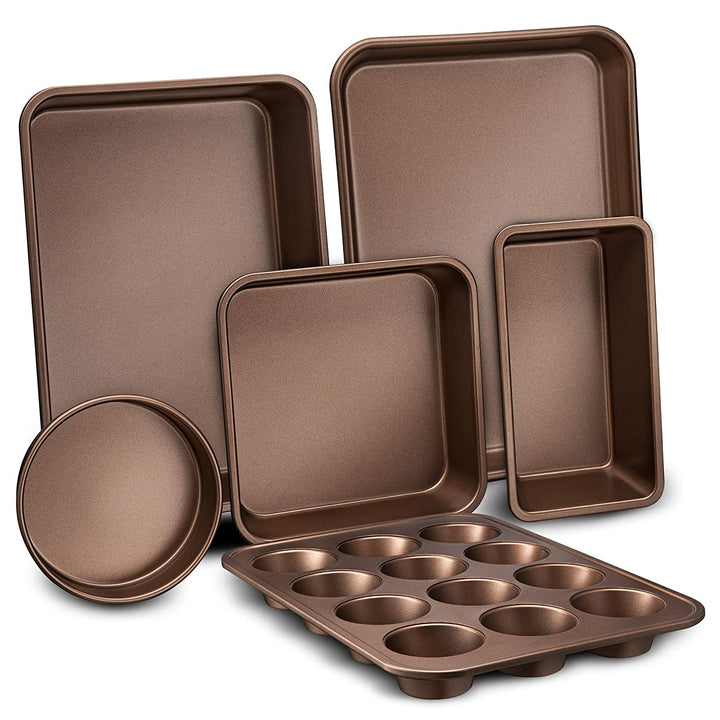 NutriChef Kitchen Oven Non Stick Carbon Steel Tray Sheet 6 Piece Bakeware Set