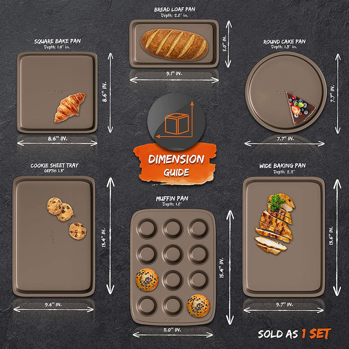 NutriChef Kitchen Oven Non Stick Carbon Steel Tray Sheet 6 Piece Bakeware Set