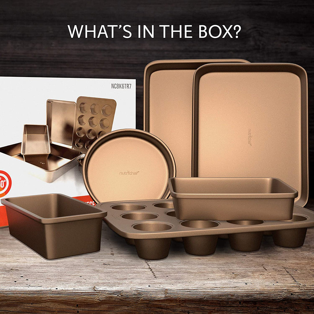 NutriChef Kitchen Oven Non Stick Carbon Steel Tray Sheet 6 Piece Bakeware Set - VMInnovations