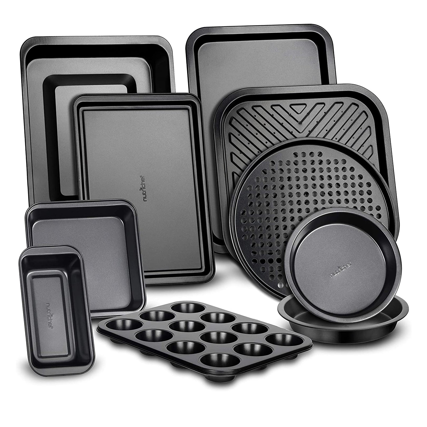 NutriChef Deluxe Nonstick Carbon Steel Stackable 10 Piece Kitchen Bakeware Set - VMInnovations