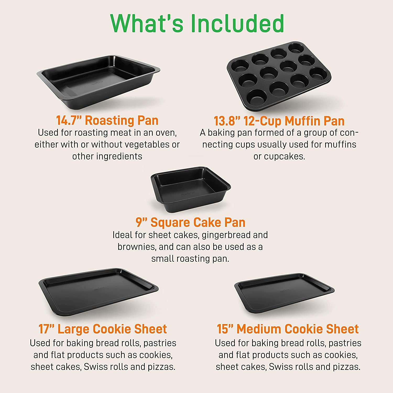 NutriChef Deluxe Nonstick Carbon Steel Stackable 10 Piece Kitchen Bakeware Set - VMInnovations