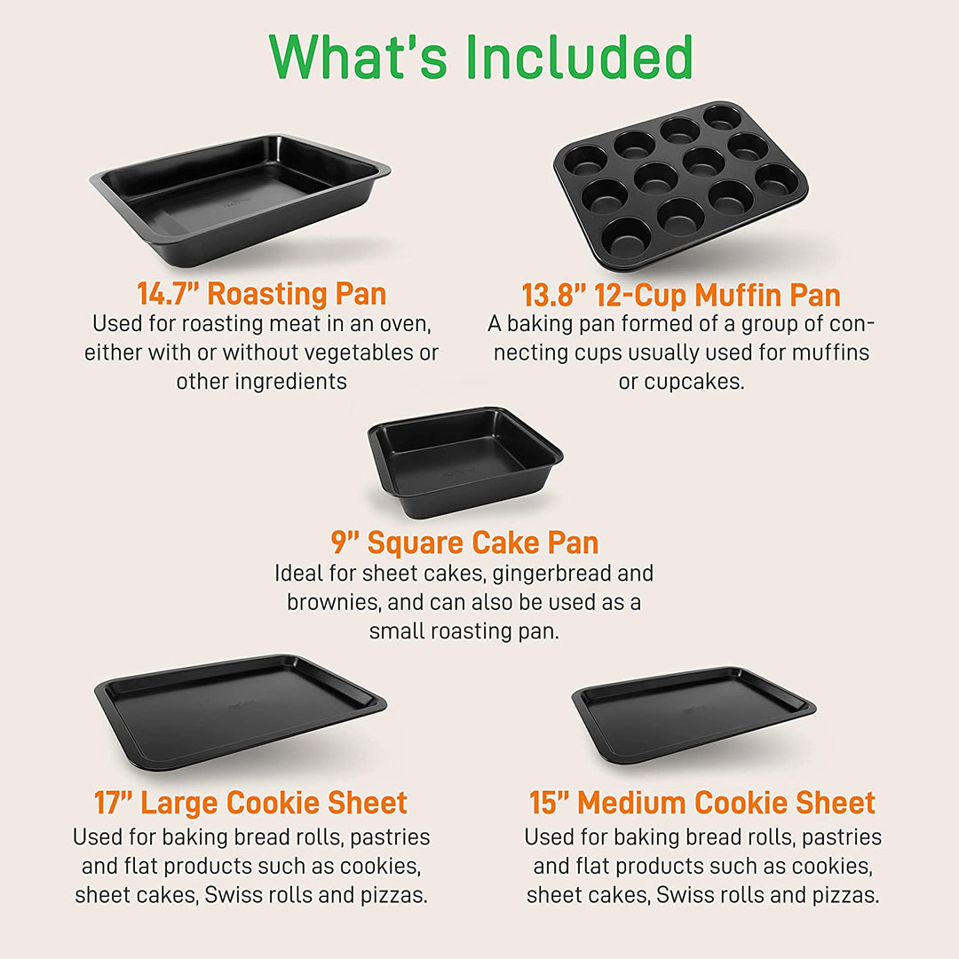 NutriChef Deluxe Nonstick Carbon Steel 10 Piece Kitchen Bakeware Set (Open Box)