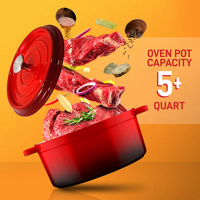 NutriChef 5 QT Enameled Cast Iron Dutch Oven w/ Self Basting Lid, Red (2 Pack)