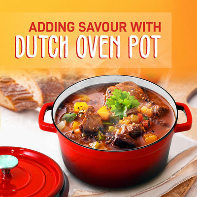 NutriChef 5 Quart Enameled Round Cast Iron Dutch Oven with Lid, Red (Open Box) - VMInnovations