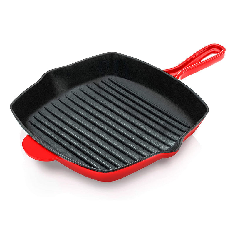 NutriChef 11" Square Cast Iron Skillet Grill Pan w/ Enamel Coating (Open Box)