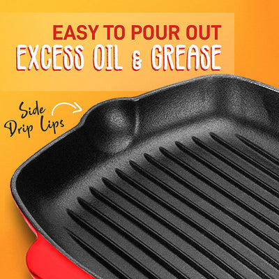 NutriChef 11" Square Cast Iron Skillet Grill Pan w/ Enamel Coating (Open Box) - VMInnovations