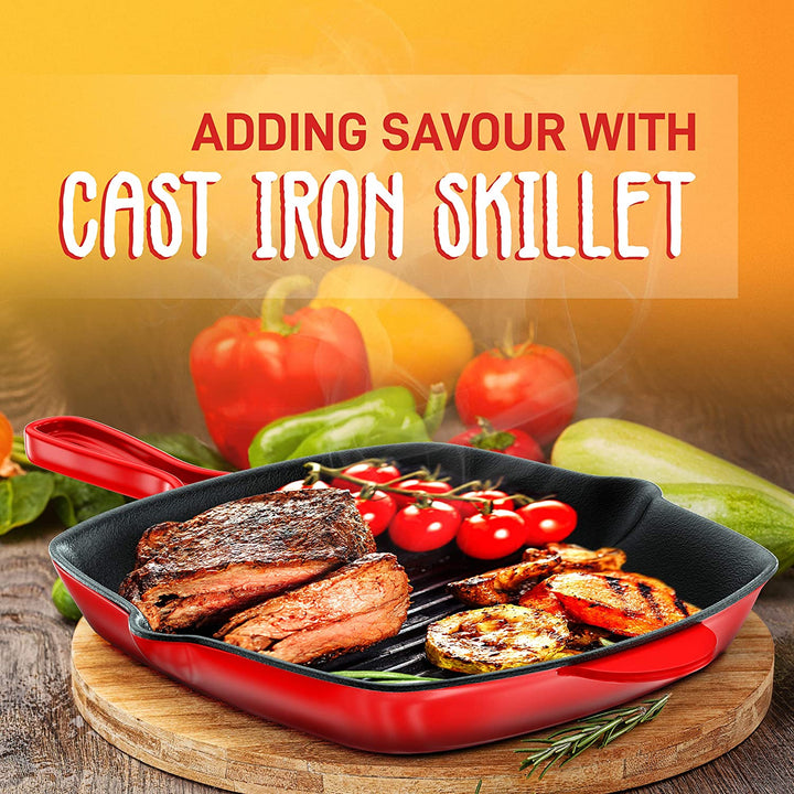 NutriChef 11" Square Cast Iron Skillet Grill Pan w/ Enamel Coating (Open Box) - VMInnovations