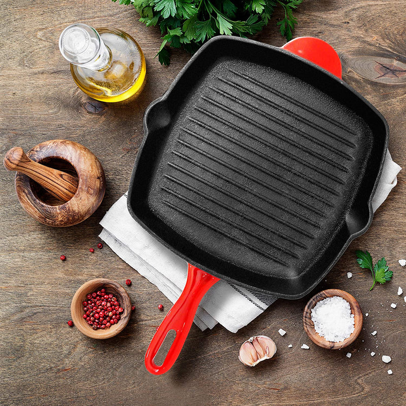 NutriChef 11" Square Cast Iron Skillet Grill Pan w/ Enamel Coating (Open Box)