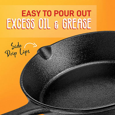 NutriChef Non Stick Seasoned Cast Iron Skillet Frying Pan, 3 Piece Set(Open Box) - VMInnovations