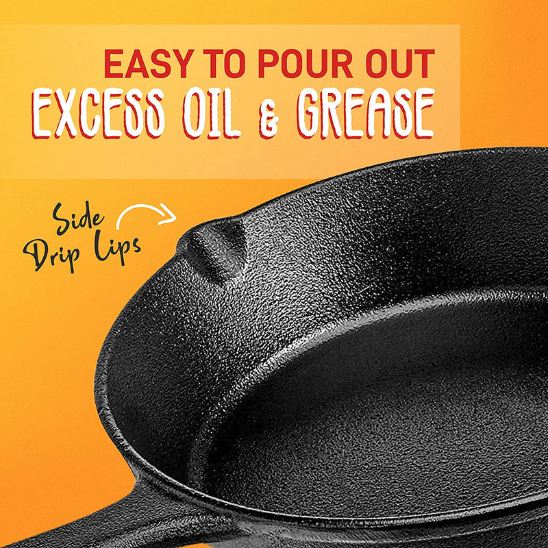 NutriChef Non Stick Seasoned Cast Iron Skillet Frying Pan, 3 Piece Set(Open Box)