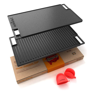 NutriChef 18" Cast Iron Skillet Grill Plate Pan for Stove Top, Black (Used) - VMInnovations