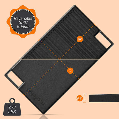 NutriChef 18" Cast Iron Skillet Grill Plate Pan for Stove Top, Black (Used) - VMInnovations