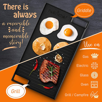 NutriChef 18" Cast Iron Skillet Reversible Grill Plate Stove Top Pan (2 Pack) - VMInnovations