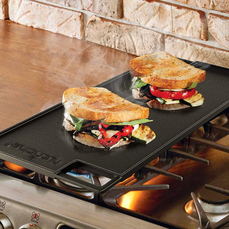 NutriChef 18" Cast Iron Skillet Reversible Grill Plate Stove Top Pan (2 Pack)