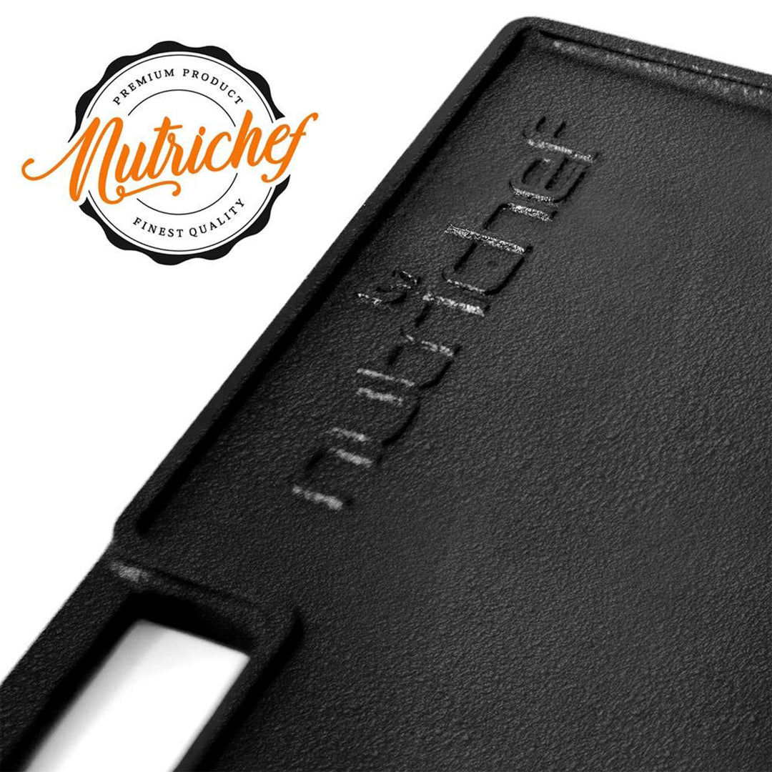 NutriChef 18" Cast Iron Skillet Grill Plate Pan for Stove Top, Black (Used) - VMInnovations