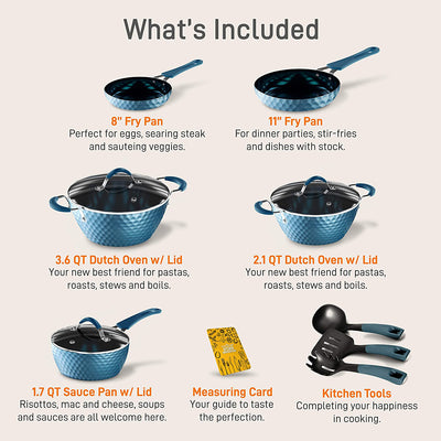 NutriChef 11 Piece Nonstick Pattern Kitchen Cookware Set, Royal Blue (Used)