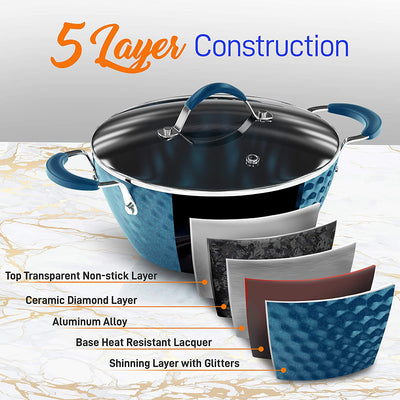 NutriChef 11 Piece Nonstick Pattern Kitchen Cookware Set, Royal Blue (Used)