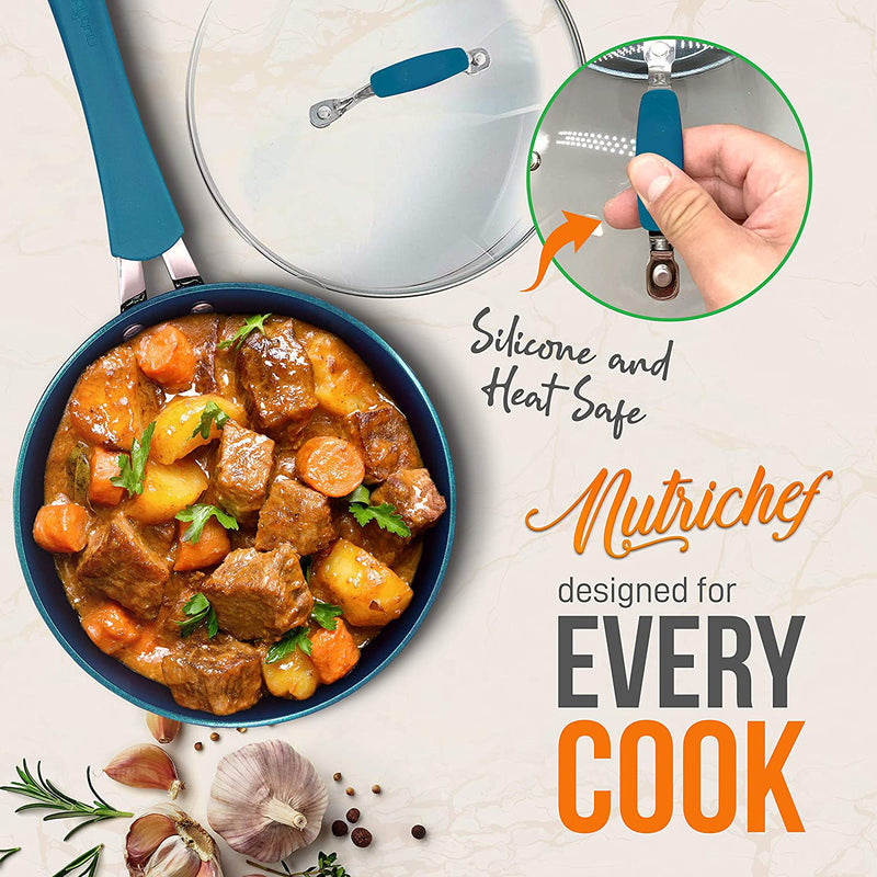 NutriChef Nonstick Cooking Kitchen Cookware Pot & Pans, 11 Pc Set, Blue (4 Pack)