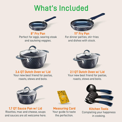NutriChef 11 Piece Nonstick Diamond Pattern Cookware Set, Dark Blue (Used) - VMInnovations
