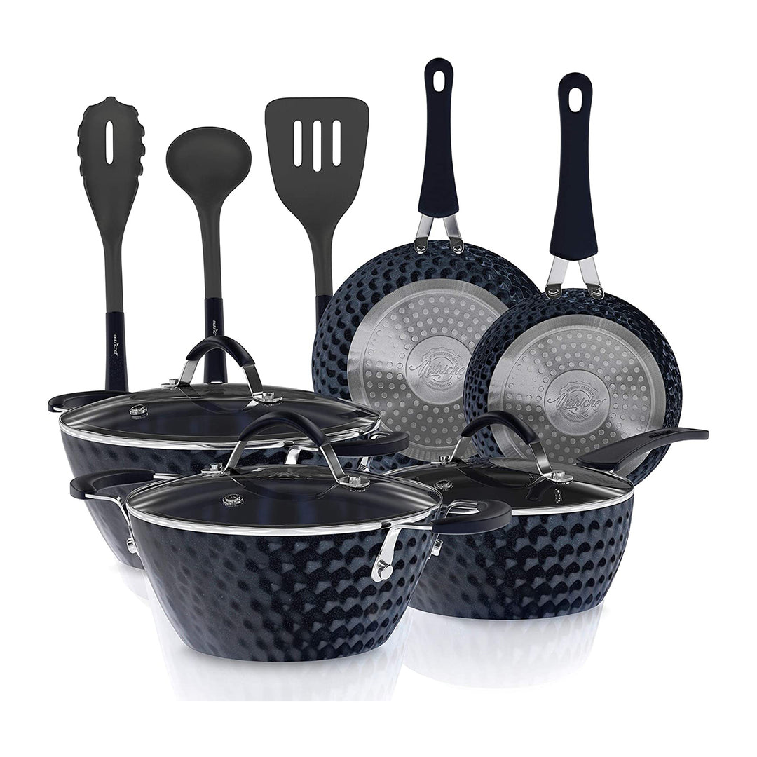 NutriChef 11 Piece Nonstick Diamond Pattern Cookware Set, Dark Blue (Used)