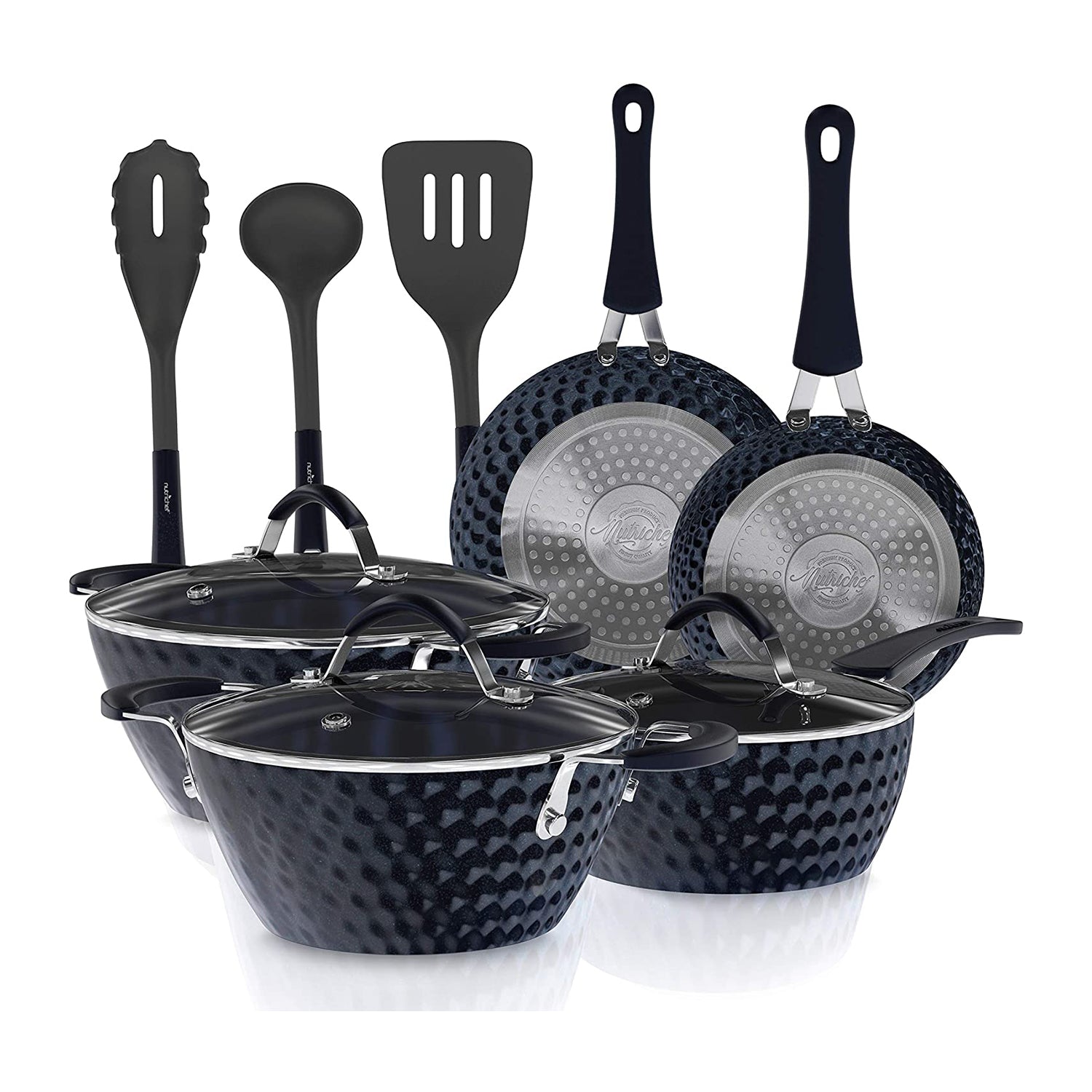 NutriChef 11 Piece Nonstick Diamond Pattern Cookware Set, Dark Blue (Used) - VMInnovations