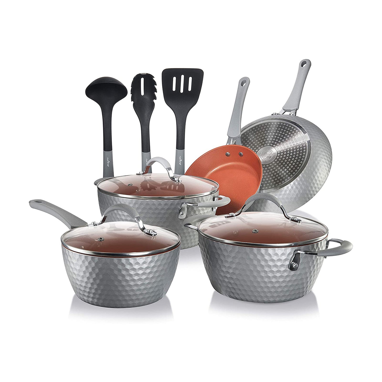 NutriChef 11 Piece Nonstick Diamond Pattern Cookware Pot & Pan Set, Gray (Used) - VMInnovations