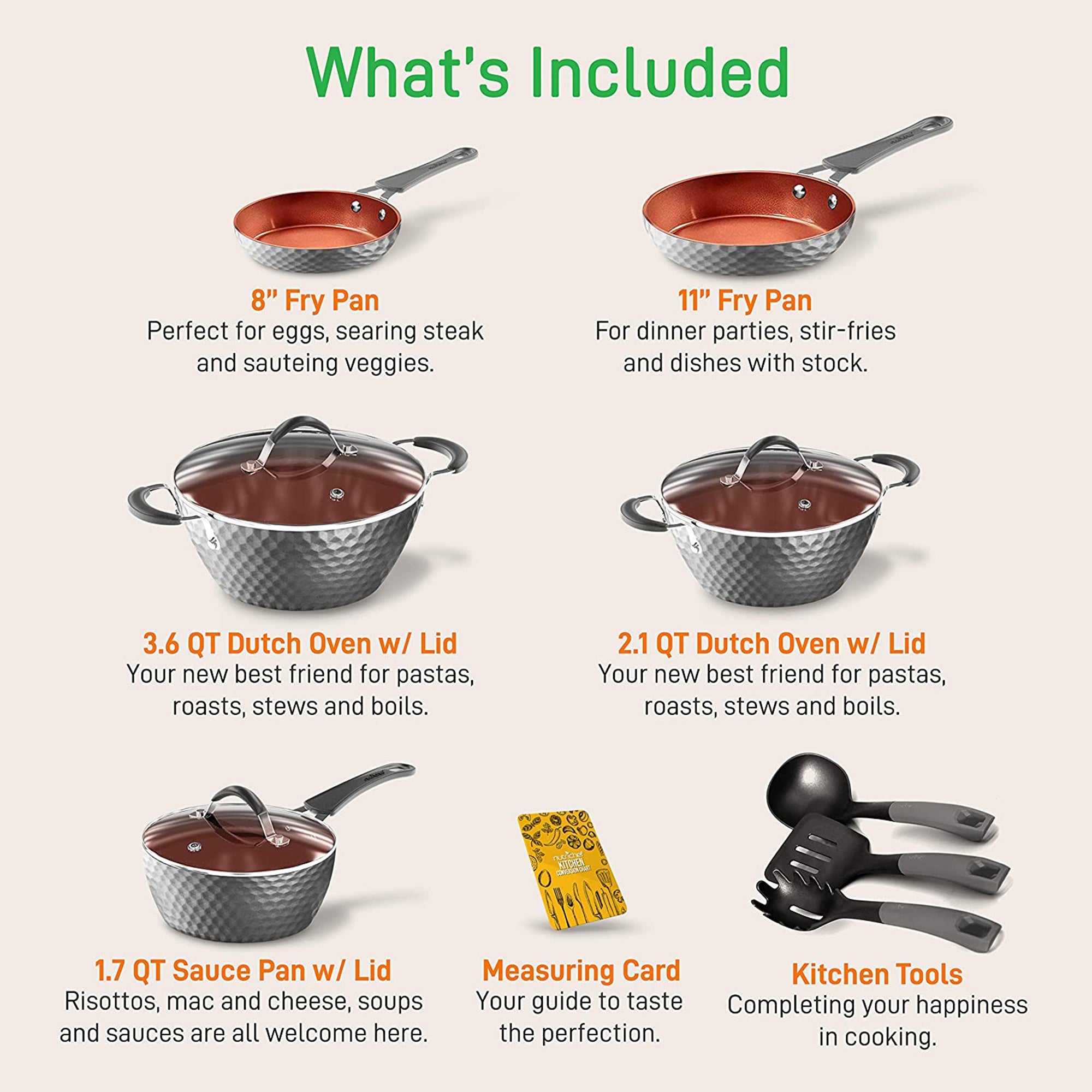 NutriChef 11 Pc Nonstick Diamond Kitchen Cookware Pot & Pan Set, Gray (4 Pack)