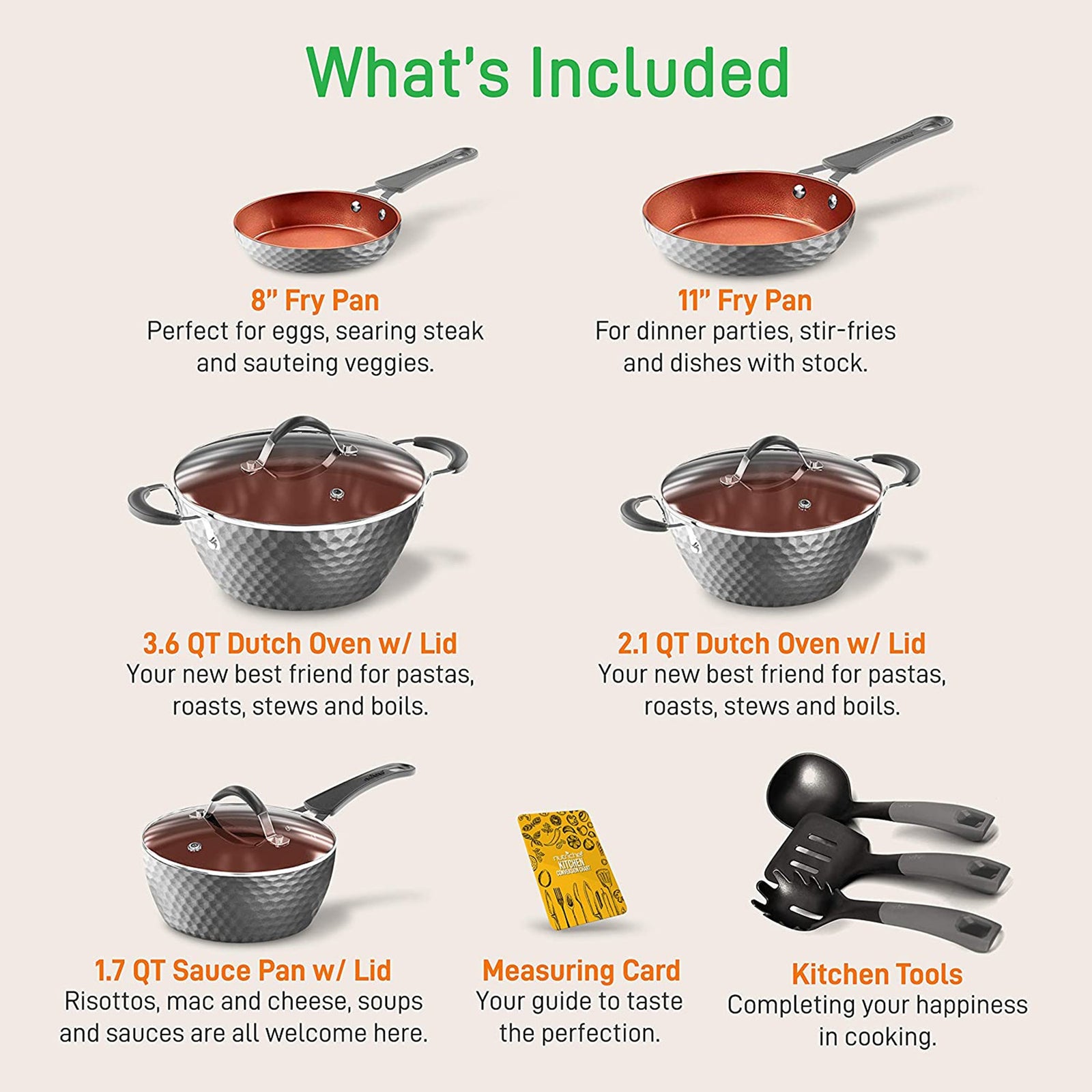 NutriChef 11 Piece Nonstick Kitchen Cookware Pot & Pan Set, Gray (Open Box) - VMInnovations