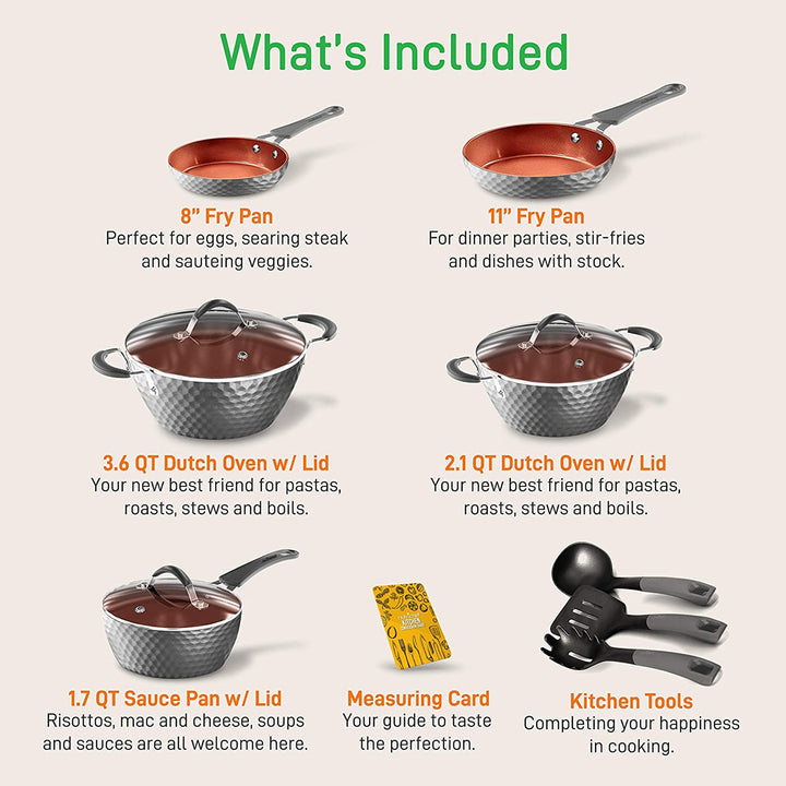 NutriChef 11 Piece Nonstick Kitchen Cookware Pot & Pan Set, Gray (Open Box) - VMInnovations