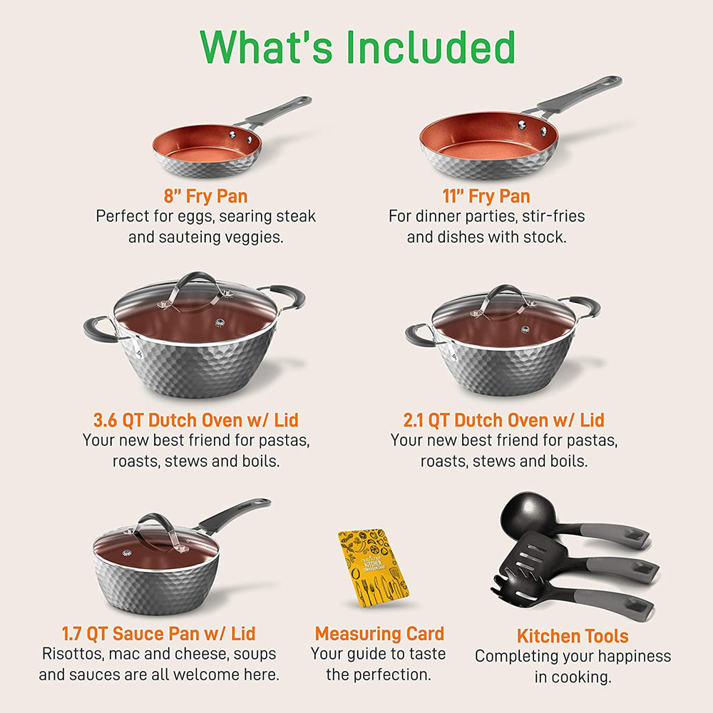 NutriChef 11 Piece Nonstick Kitchen Cookware Pot & Pan Set, Gray (Open Box) - VMInnovations