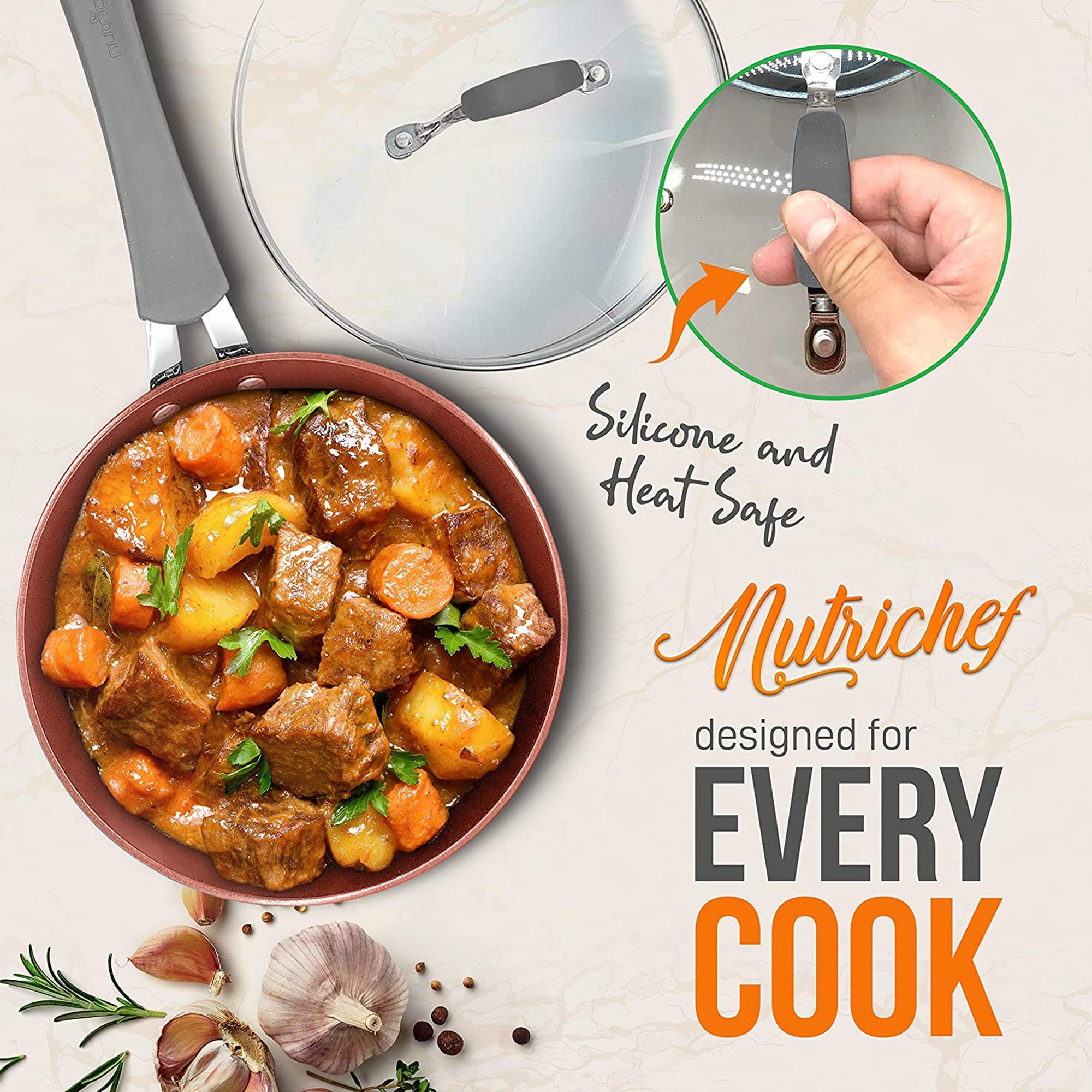 NutriChef 11 Piece Nonstick Diamond Pattern Cookware Pot & Pan Set, Gray (Used) - VMInnovations