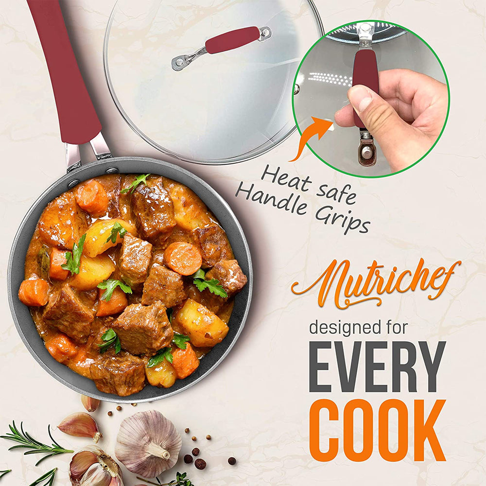 NutriChef 11 Piece Nonstick Ceramic Cooking Kitchen Cookware Pots & Pan Set, Red - VMInnovations