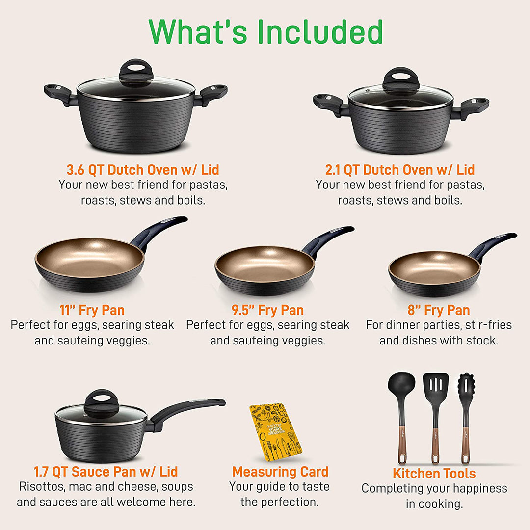 NutriChef Ridge Line Nonstick Kitchen Cookware 12 Piece Pots & Pans Set (4 Pack)