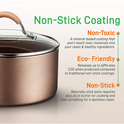 NutriChef Nonstick Kitchen Cookware Pots and Pans, 14 Piece Set, Bronze (2 Pack)
