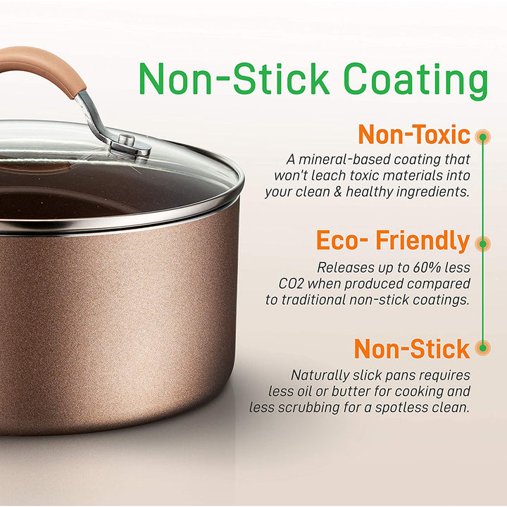 NutriChef 20 Piece Nonstick Kitchen Cookware Pots & Pans Set, Bronze (4 Pack)