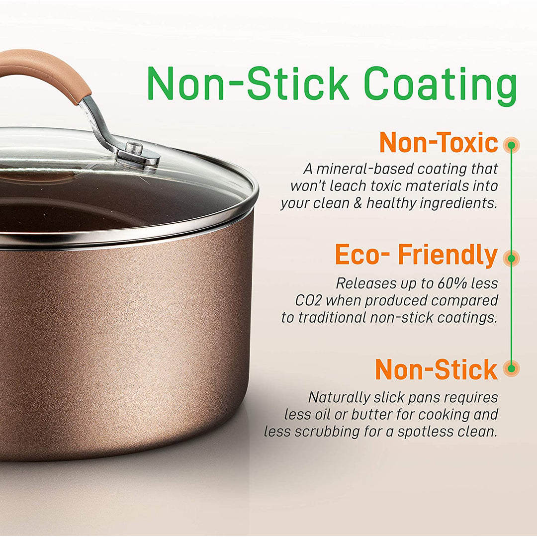NutriChef 20 Piece Nonstick Kitchen Cookware Pots & Pans Set, Bronze (2 Pack) - VMInnovations