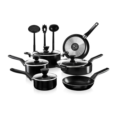 NutriChef Nonstick Cooking Kitchen Cookware Pots and Pan, 26 Piece Set, Black