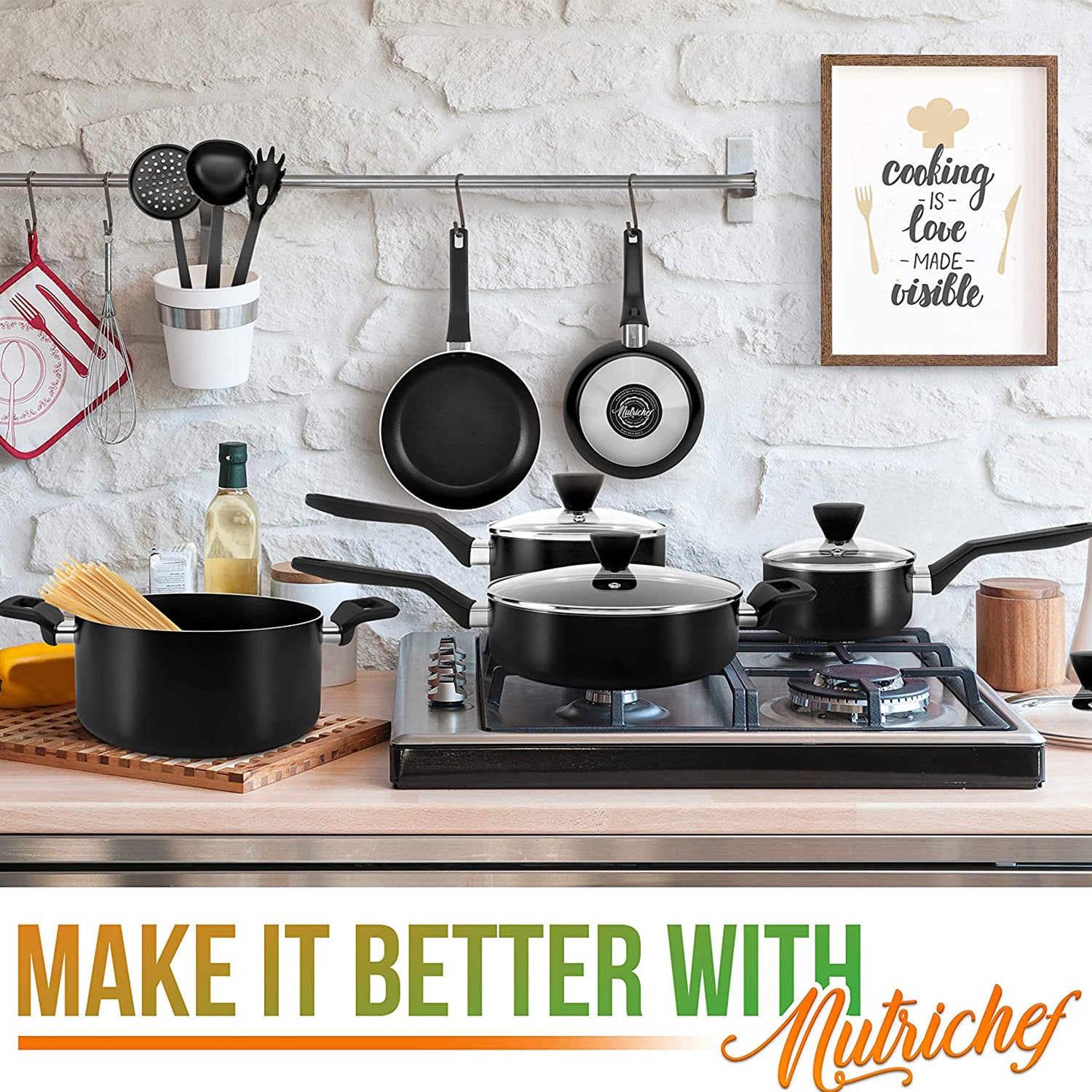 NutriChef Nonstick Cooking Kitchen Pots and Pan, 13 Piece  Set, Black (Open Box) - VMInnovations
