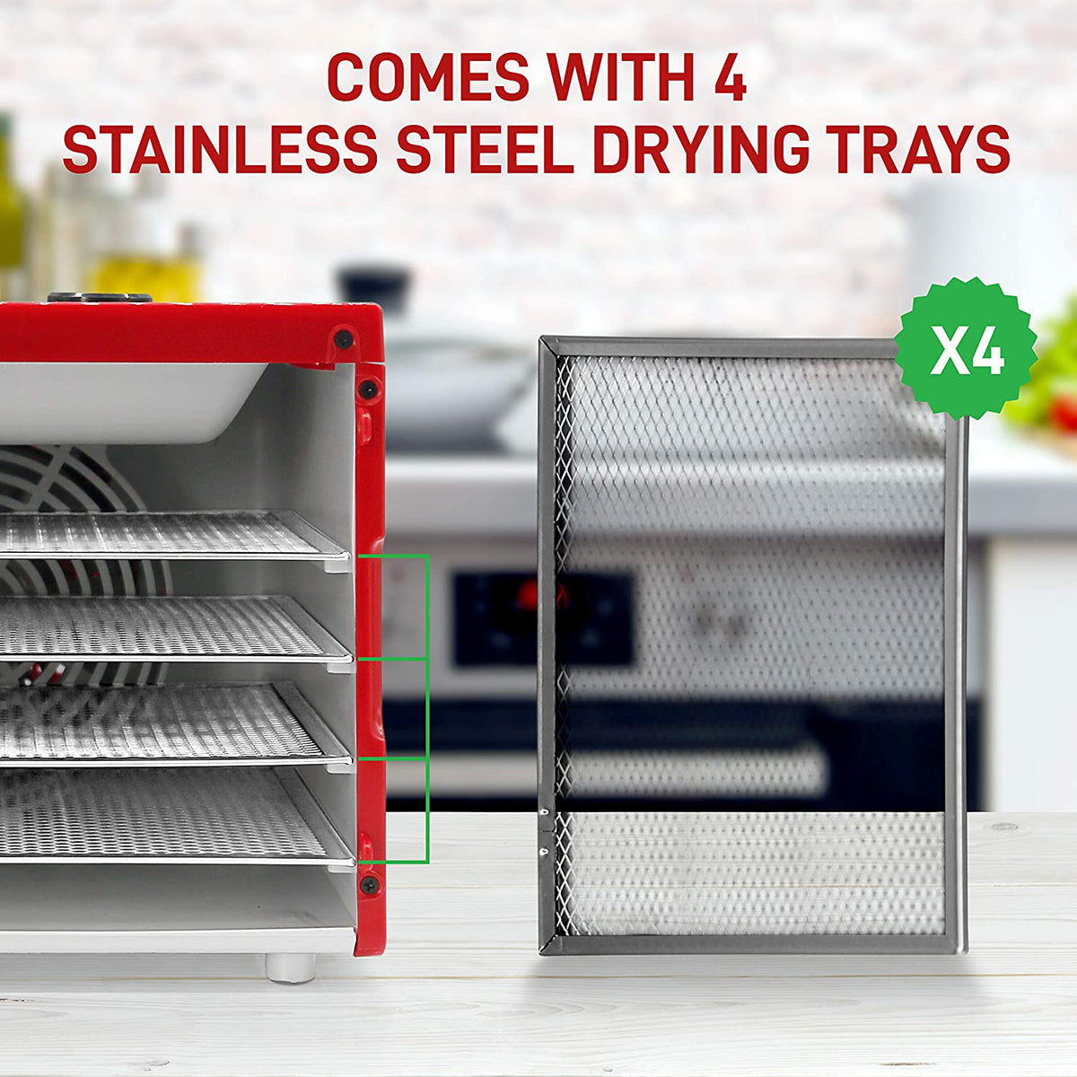 NutriChef Premium Food Multi Tier Dehydrator Machine with 4 Trays, Red (Used)