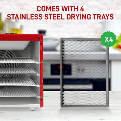 NutriChef 350 Watts Multi Tier Dehydrator Machine with 4 Trays, Red (Open Box)