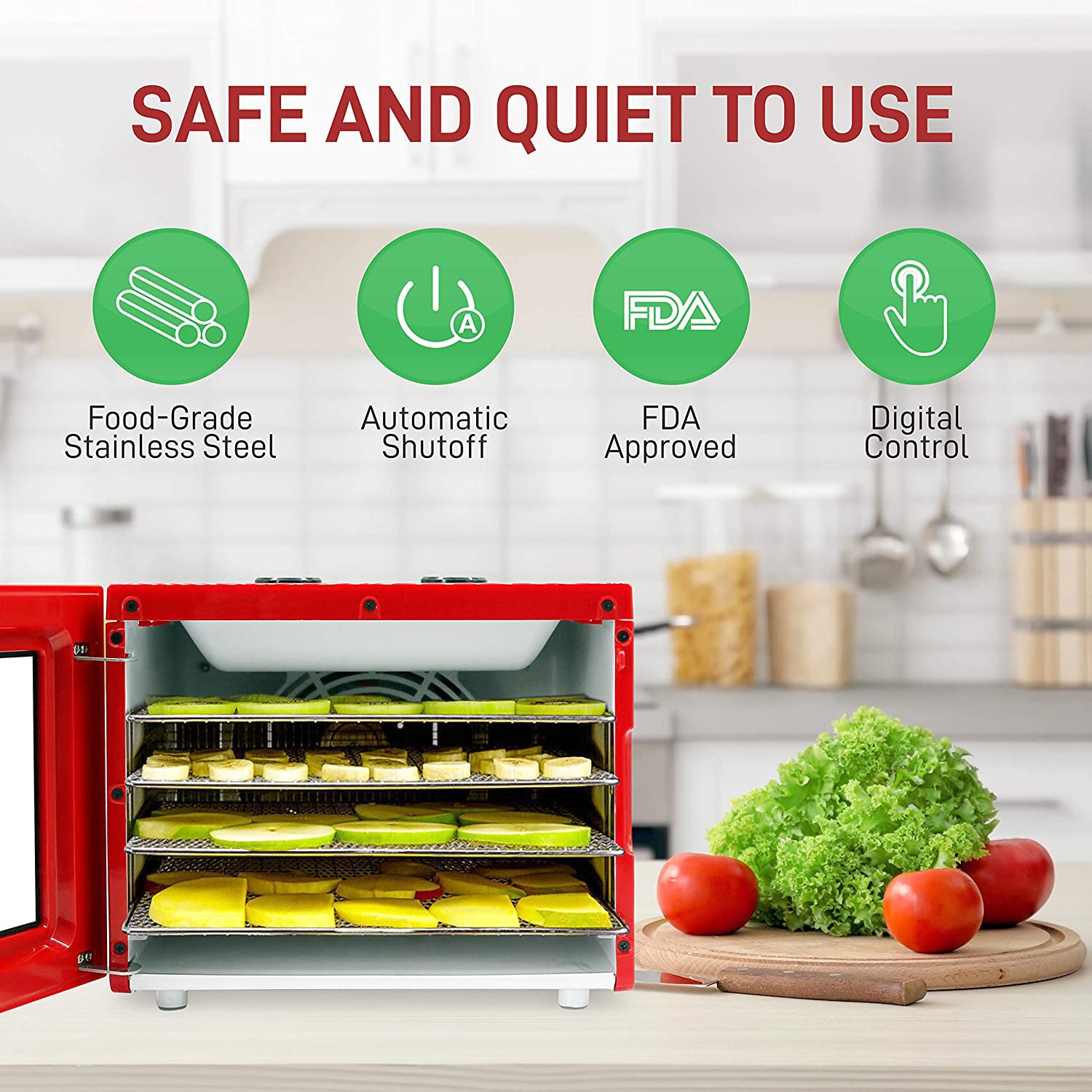 NutriChef 350 Watts Multi Tier Dehydrator Machine with 4 Trays, Red (Open Box)