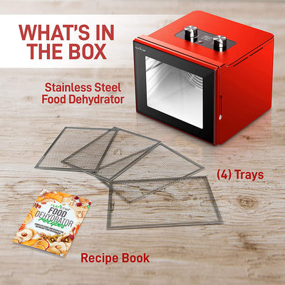 NutriChef 350 Watts Multi Tier Dehydrator Machine with 4 Trays, Red (Open Box)