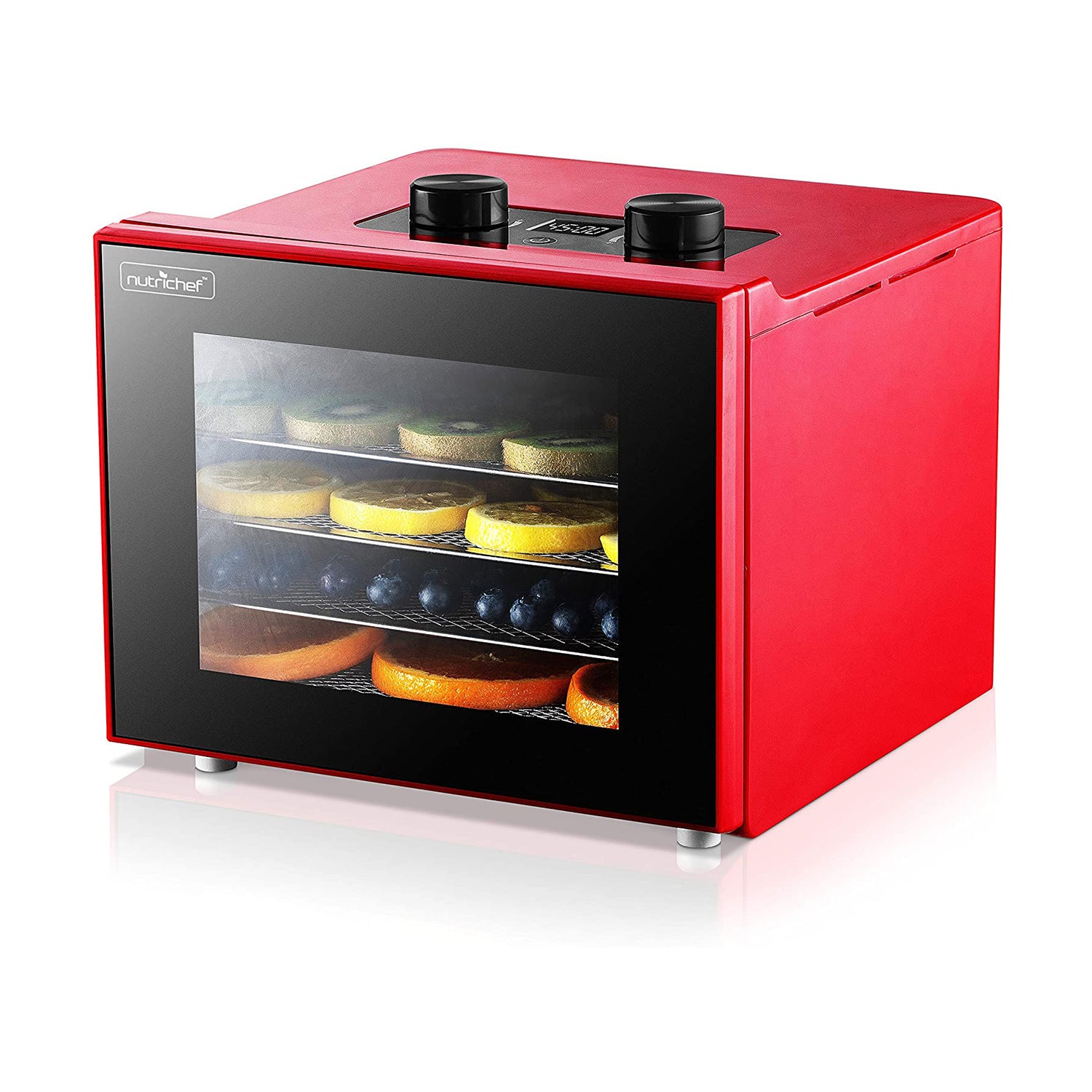 NutriChef 350 Watts Multi Tier Dehydrator Machine with 4 Trays, Red (Open Box)