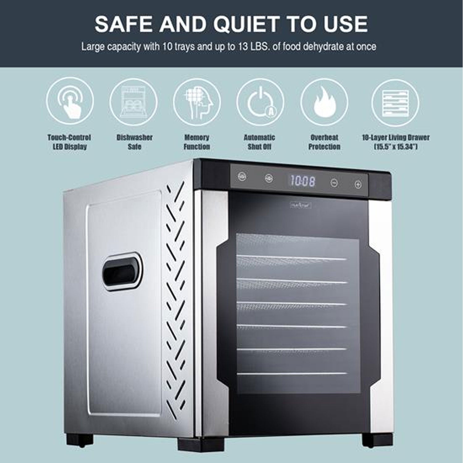 NutriChef NCFD10S 10 Shelf 900W Countertop Food Dehydrator with Timer (Open Box) - VMInnovations