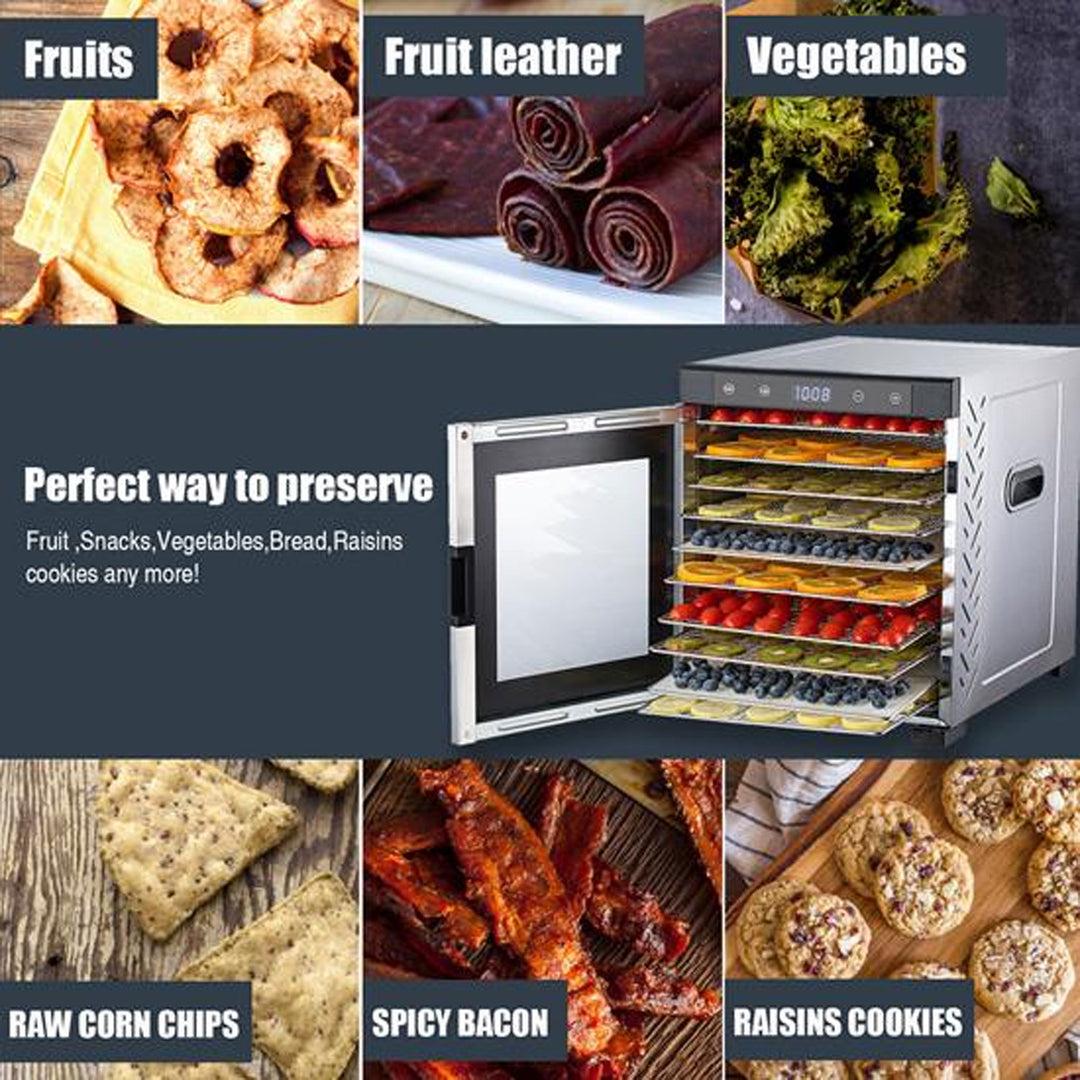 NutriChef NCFD10S 10 Shelf 900W Countertop Food Dehydrator with Timer (Open Box)