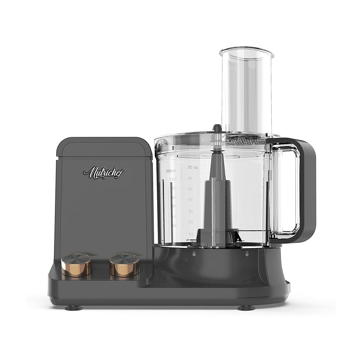 NutriChef 12 Cup Multi Function Food Processor with 6 Attachment Blades, Gray