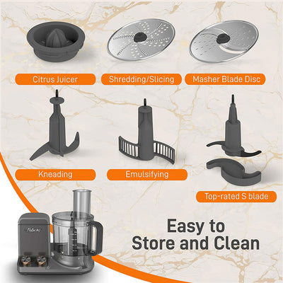 NutriChef 12 Cup Multi Function Food Processor with 6 Attachment Blades, Gray