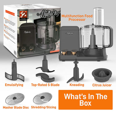 NutriChef 12 Cup Multi Function Food Processor with 6 Attachment Blades, Gray